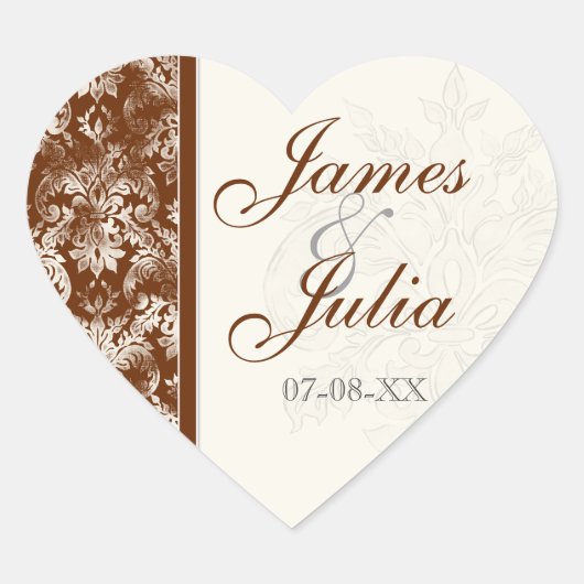 Sticker Cœur Fleur di Lys Damask - Sceau Mariage Brown (Devant)