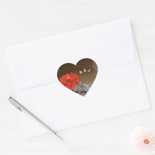 Sticker Cœur Fleur orange en Mason Jar Monogramme (Enveloppe)