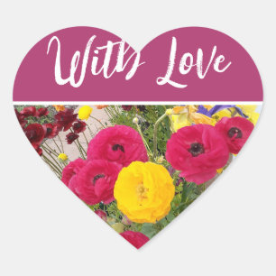 Sticker Cœur Fleur Rannunculus Floral rouge avec amour