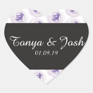 Sticker Cœur Fleurs Aquarelle Florale Mariage Violet