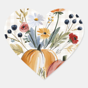 Sticker Cœur Fleurs aquarelles de citrouilles de mariage