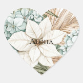Sticker Cœur Fleurs blanches bleues tropicales (Devant)