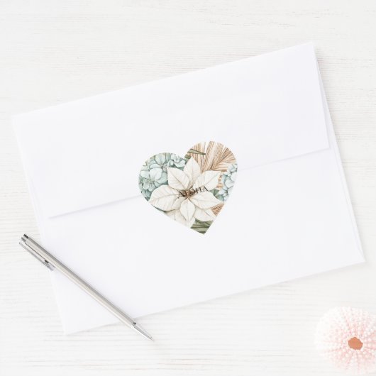 Sticker Cœur Fleurs blanches bleues tropicales (Enveloppe)
