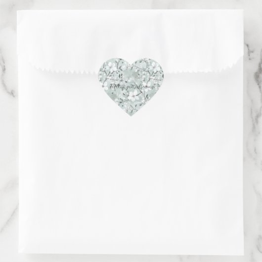 Sticker Cœur Fleurs blanches gris chic (Sac)