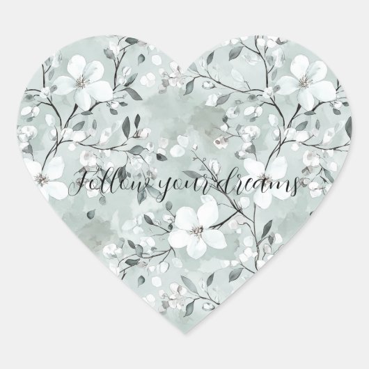 Sticker Cœur Fleurs blanches gris chic (Devant)