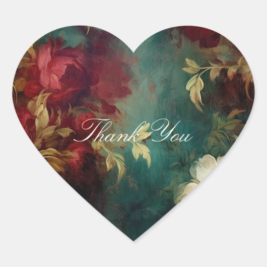 Sticker Cœur Fleurs blanches rouges romantiques (Devant)