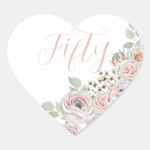 Sticker Cœur Fleurs d'aquarelle rose délicates "Cinquante" anni