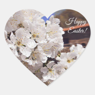Sticker Cœur Fleurs de cerisier. Joyeuses Pâques