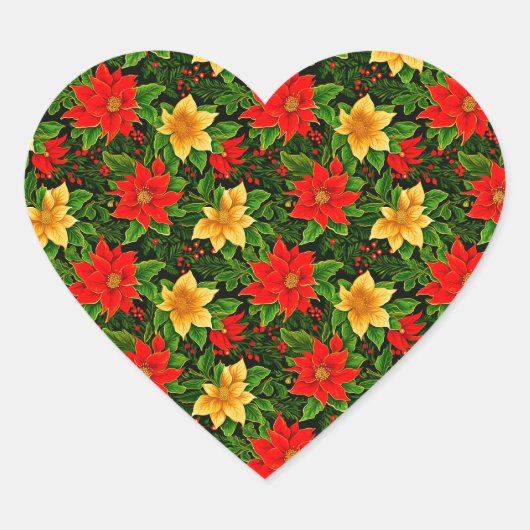 Sticker Cœur Fleurs de Noël Motif sans couture-69956 (Devant)