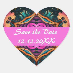 Sticker Cœur Fleurs florales rose Paisley 6a4