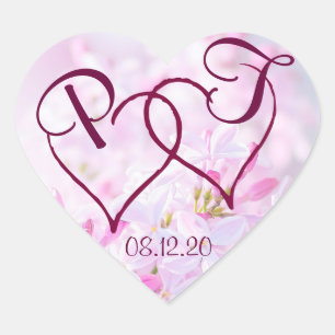Sticker Cœur Fleurs lilas roses et Deux coeurs personnalisables