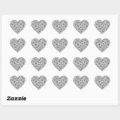 Sticker Cœur Fleurs Noir Blanc (Feuille)