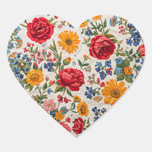 Sticker Cœur Fleurs partout, design coloré,