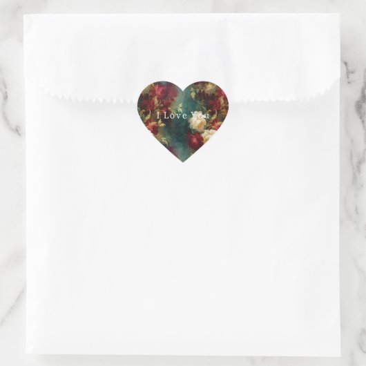 Sticker Cœur Fleurs rouges blanches vertes (Sac)