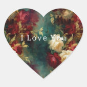 Sticker Cœur Fleurs rouges blanches vertes (Devant)