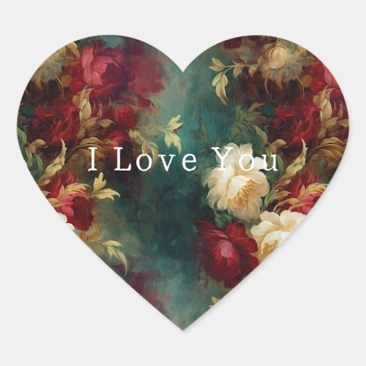 Sticker Cœur Fleurs rouges blanches vertes (Devant)