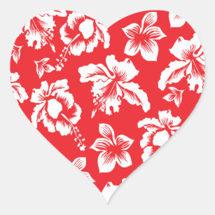 Sticker Cœur Fleurs rouges hawaïennes