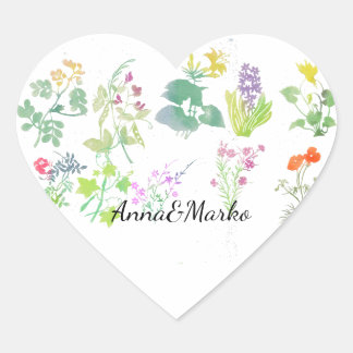 Sticker Cœur Fleurs sauvages aquarelle
