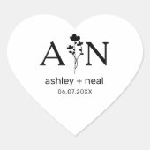 Sticker Cœur Fleurs sauvages avec initial pour Mariage (Devant)