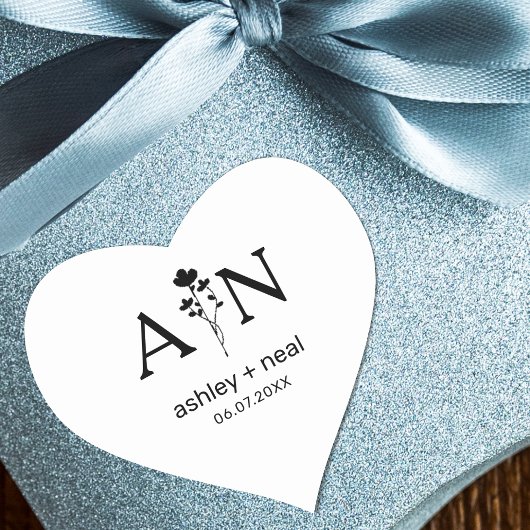 Sticker Cœur Fleurs sauvages avec initial pour Mariage