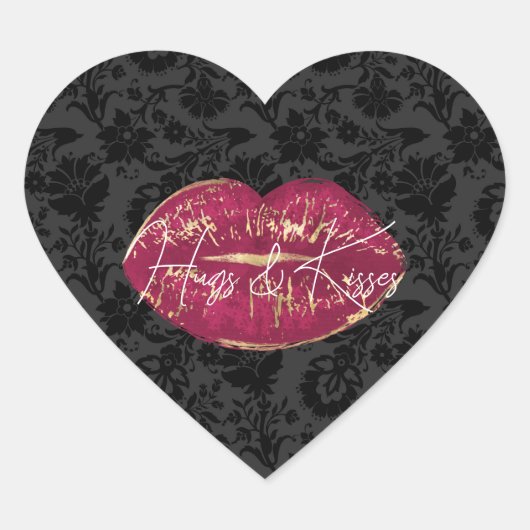 Sticker Cœur Flirty Red Lips Kiss Black Floral (Devant)