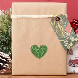 Sticker Cœur Flocons de neige blancs verts scintillants