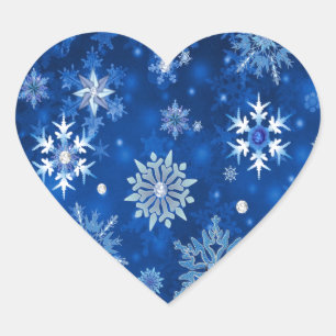 Sticker Cœur Flocons de Noël Bleus et Argent