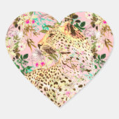 Sticker Cœur Floral empreinte de léopard tropical hawaïen (Devant)