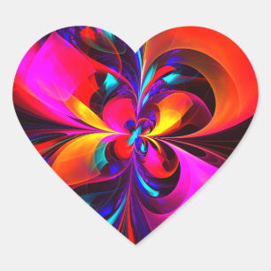 Sticker Cœur Floral moderne Art Abstrait Rouge Bleu Motif #07