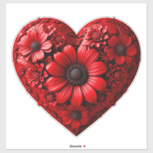 Sticker Cœur floral rouge fait de fleurs