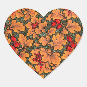 Sticker Cœur Floral victorien et feuille Motif Nature Art