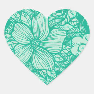 Sticker Cœur Flore - Turquoise-