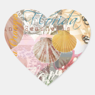 Sticker Cœur Floride Vintage Travel Beach Seashell Shell Art