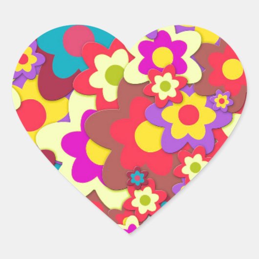 Sticker Cœur Flower Power 60s hippy (Devant)