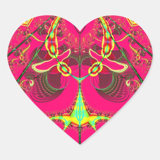 Sticker Cœur Fluorescent Alien Lady Bug Fractal (Devant)