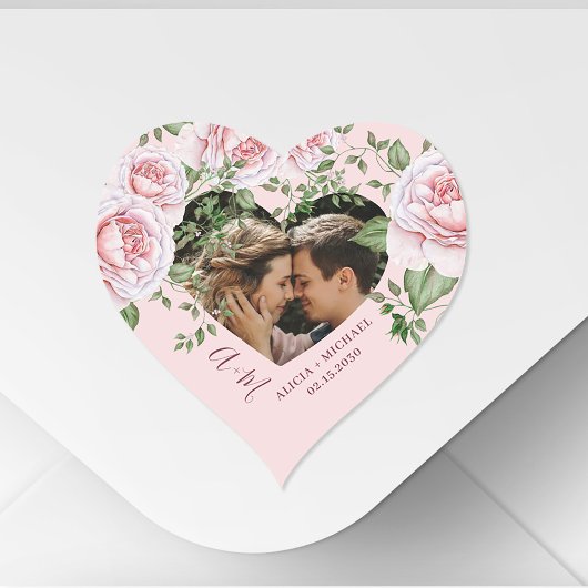 Sticker Cœur Forme de coeur amour couple photo roses roses mign