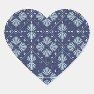 Sticker Cœur Formes géométriques bleues à motif