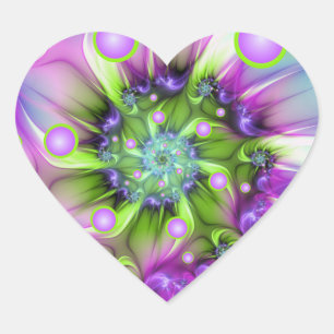 Sticker Cœur Formes rondes en spirale colorées Art fractal abst