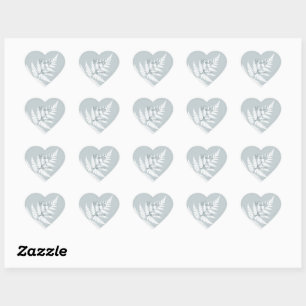 Sticker Cœur Fougère Blanche Bleu Glacé Romantique Botanique