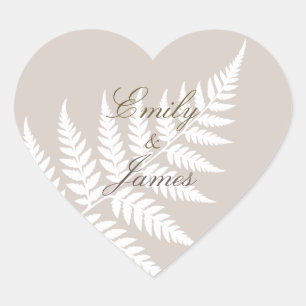 Sticker Cœur Fougère blanche taupe moka romantique botanique