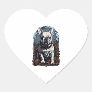 Sticker Cœur Français Bulldog Gothique Floral