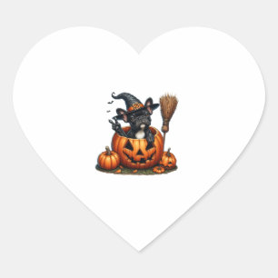 Sticker Cœur Française Bulldog sorcière Citrouille Halloween Ho
