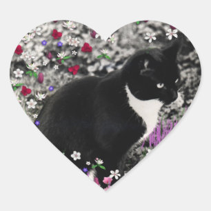 Sticker Cœur Frapules en Fleurs II - Tuxedo Cat