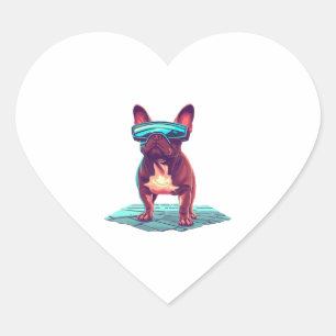 Sticker Cœur French Bulldog SciFi avec lunettes de soleil Cool
