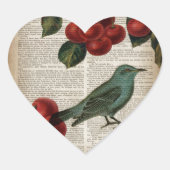 Sticker Cœur frentry bird retro botanical red cherry (Devant)