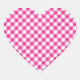 Sticker Cœur Fuchsia rose chaud En vichy À damiers motif