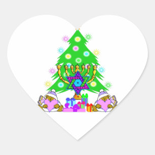 Sticker Cœur Fun Noël interconfessionnel Hanoukka