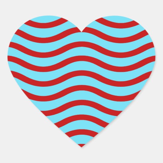 Sticker Cœur Fun Red Turquoise Turquoise Wavy Lines Grilles Mot (Devant)