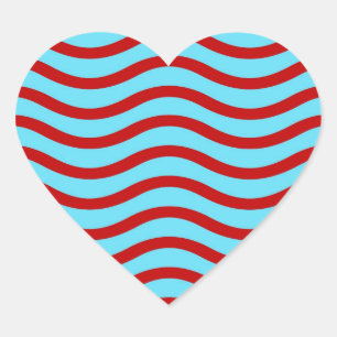 Sticker Cœur Fun Red Turquoise Turquoise Wavy Lines Grilles Mot