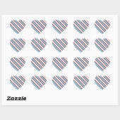Sticker Cœur Fun Turquoise Blue Red and White Diagonal Stripes (Feuille)